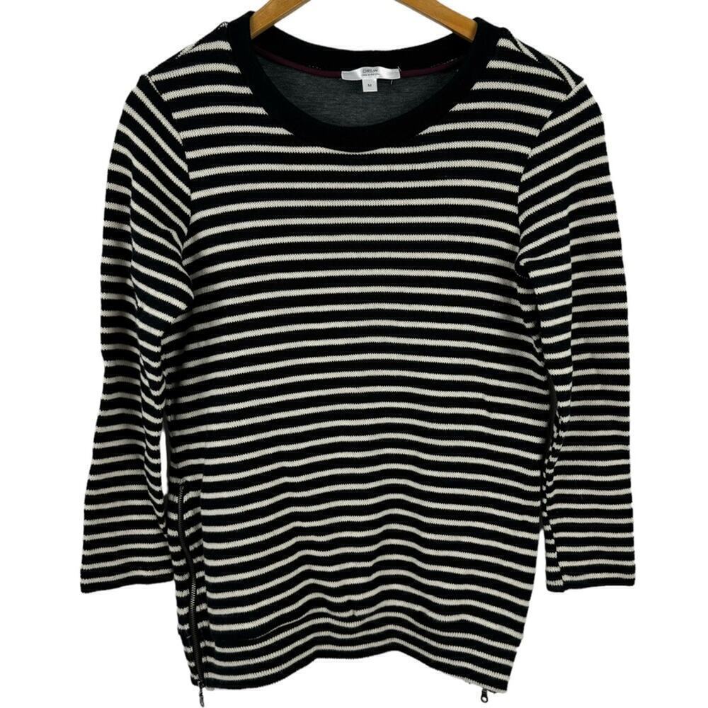 Drew Striped Black White Side Zipper Pullover Jumper Sweater Size Medium